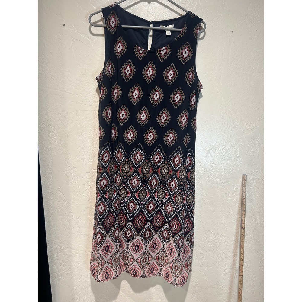 Dana Buchman Womens Navy Red Geometric Medallion Sleeveless Shift Dress Large